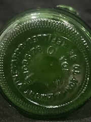 Vintage M LAMONT VINEYARDS 2/5 Pint Green Glass Empty Wine Cruets Bottles.
