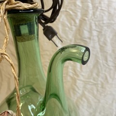 Vintage Italian Hand Blown Green Glass Wine Decanter Jug Bottle 13”tall, LAMP!