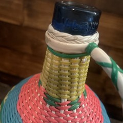 V Levante- Viresa Wine Bottle With Woven Scoubidou Wicker 11” Tall