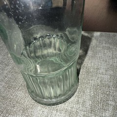 La Mediterranean Blown Teal Glass Wine Bottle W/Cork Embossed Grapes