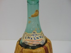 Tenuta Belvedeere Chianti Blue Glass Wine Bottle In Woven Basket 1 Pint Empty