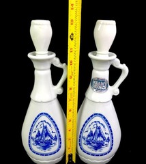Jim Beam Milk Glass Sail Boat 2 Piece Vintage 13 1/4&Prime; Liquor Bottles 1963 EMPTY
