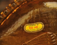 Vintage Haas Bros California Glass Fish Decanter Bottle Amber w/ Green Eyes 15&Prime;