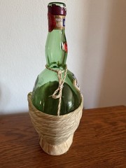 Vtg 1977 Bolla Valpolicella 1L Green Glass Wine Bottle Wicker/Raffia Wrapped