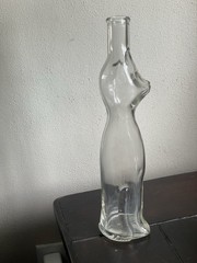 13” Happy Cat Mosell? Clear Wine Bottle Flower Vase Clear EUC No Label