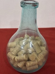 Vtg Aqua Glass Demijohn Large Oval Bottle Jug 11” with Corks Air Bubbles Rare🩵