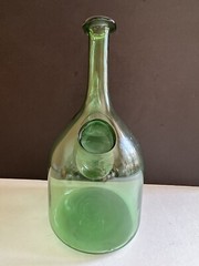 Vintage Hand Blown Green Glass Wine Bottle Decanter W/ Ice Chamber & Cork
