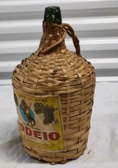Rare RODEIO Wine Jug Demijohn Green Glass Wicker Wrapped Brazil VTG 1960s Empty