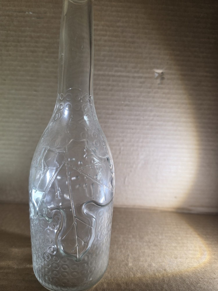 Vintage Spanish Green Tint Glass Wine Bottle 12in Embossed Grape Vines
