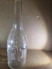 Vintage Spanish Green Tint Glass Wine Bottle 12in Embossed Grape Vines