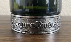 Wine Cava Bottle Empty Segura Viudas Brut Reserva Heredad W/Sterling Silver Deco