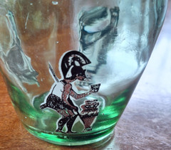 Vintage Greek « Ellas » 1971 Green Demijohn/Glass Bottle w/ Greek Antiquity Images
