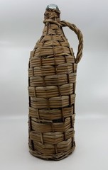 VTG Rustic Demijohn Bottle Wicker/Rattan Wrapped Aqua Green Glass 16.5 Inch