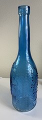 AM Cobalt Blue Glass Wine Bottle with Grapes and Leaves 11.75&Prime; Decorative Art