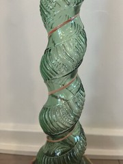 Vtg Italian Chianti Spiral Glass Bottle Raffia Stopper Labels 19.5” GUC