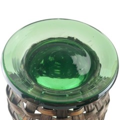 Vintage Demijohn Wine Bottle Carafe Decanter Green Glass Wicker Basket Wrap 20&Prime;