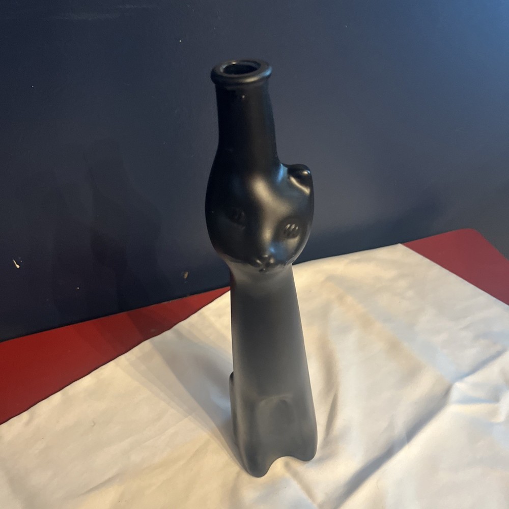 Empty Moselland Riesling, Satin Black, Cat Wine Bottle Collectible Vase