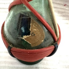 Vintage Italian Wine Decanter Wicker Basket Green Glass 2 Oz