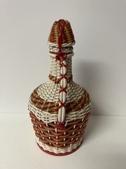 Valenva Spain Plastic & Wicker Wrapped Decanter Wine Bottle w/ Handle Colorful