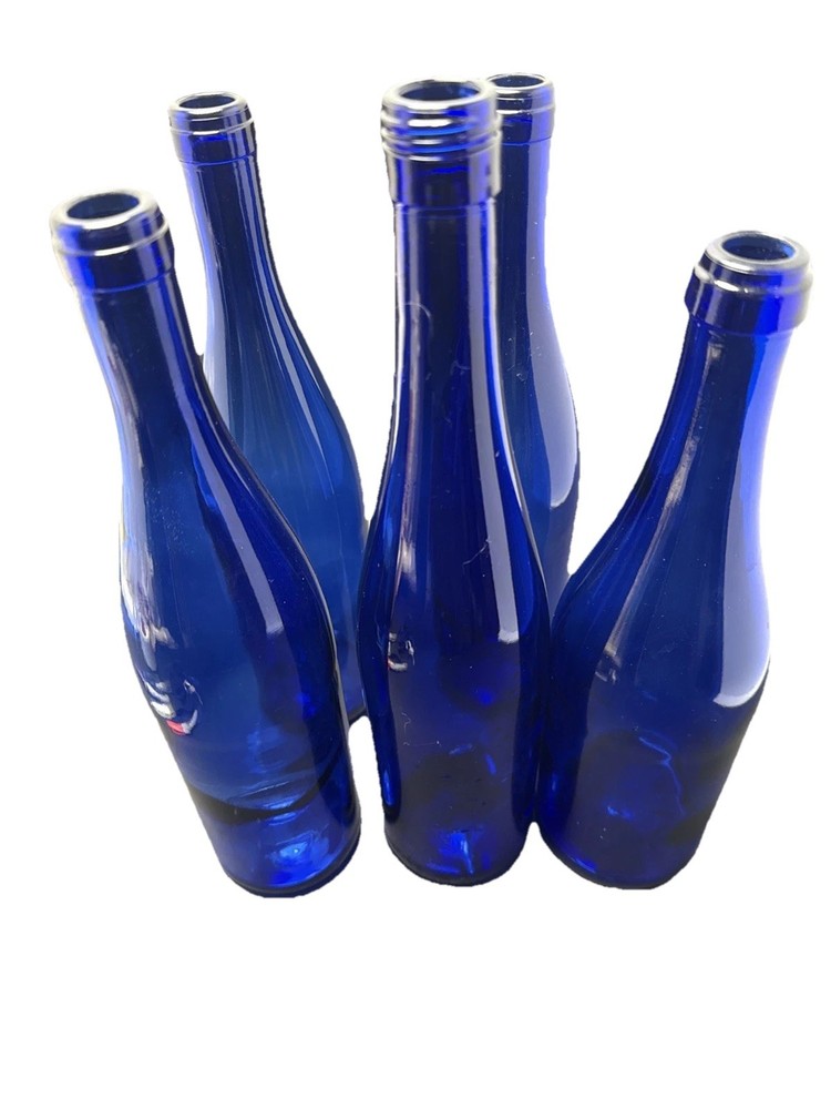 5 Vintage Cobalt Blue Wine Bottles 3 Trademark On Bottom