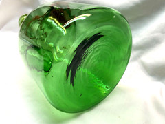 Vintage Hand Blown Green Glass Wine Decanter With Ice Chamber