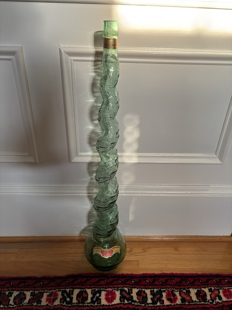 Vintage Italian SNAIL BOTTLE 3 liter Green Glass Wine 32” Tall Chanti Imports