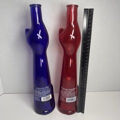 Vtg Riesling Wine Collectible Pair Of Cat Bottles , Cobalt Blue & Red 05-06