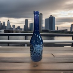 VTG Cobalt Blue European Wine Bottle With Embossed Grapes And Leaves 12.3”