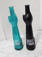 Rheinhessen Riesling Cats Bottles 1 Black & 1 Teal Blue 13&Prime; H