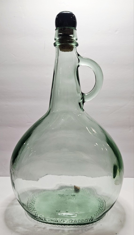 Vintage Almaden Vineyards Green Glass Wine Jug Embossed One Half Gallon 12&Prime;
