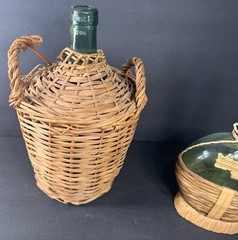 Vintage Wicker Wrapped Wine Bottles Lot – Spanish Chablis 1966 & Bolla Italy