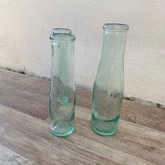 Antique French Glass Milk Bottles Green Tinted Set 3 Vintage 1920s 2509247