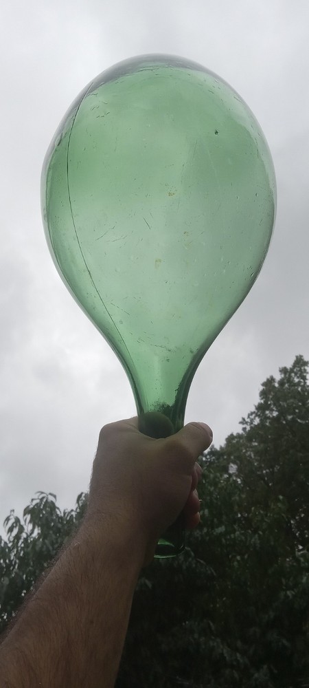 Antique Hand Blown Round Bottom Green Glass Wine Bottle