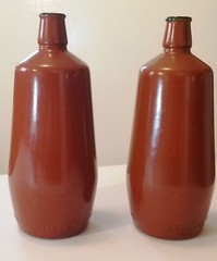 Vintage Lancers J.M. Da Fonseca Portugal 9&Prime; Glass Brown Painted Wine Bottles x2