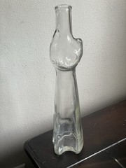 13” Happy Cat Mosell? Clear Wine Bottle Flower Vase Clear EUC No Label