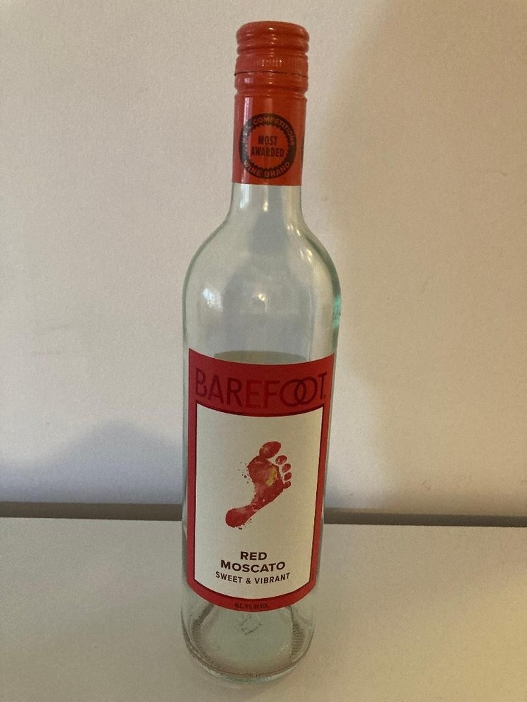 Empty Barefoot Red Moscato Wine Bottle