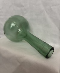 Vintage 7”-Hand Blown Green Glass Round Bottom Wine Bottle!