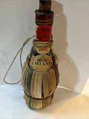 VINTAGE Empty 1951 Chianti Wine Bottle With Rattan Wrap Pint Bottle!