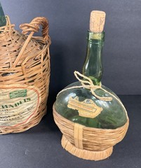 Vintage Wicker Wrapped Wine Bottles Lot – Spanish Chablis 1966 & Bolla Italy