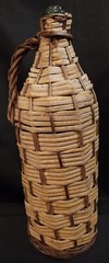 Antique Aqua Green Rattan Wrapped Glass Demijohn Bottle 16&Prime; Jug Wicker Woven A+!