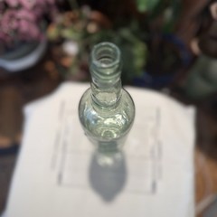 Pedro Domecq VTG Spanish Wine Embossed Crest Aqua Blown Glass Bottle 11.5”
