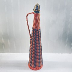 Vintage 60&rsquo;s Bohemian Wine Decanter Plastic Wicker Wrapped Bottle Made in SPAIN
