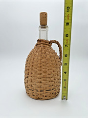 Vintage Rattan Wicker Wrapped Liquor Wine Bottle w/ Handle and Stopper 10&Prime; Empty