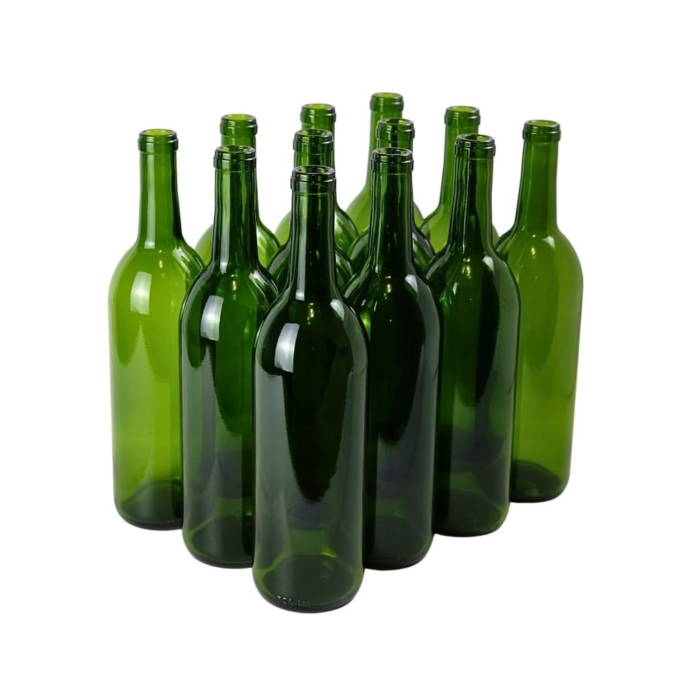 750ml Green Wine Bottles (12 Pack) | Bordeaux Liquor Bottles | Empty Drink Bottl