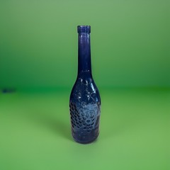 VTG Cobalt Blue European Wine Bottle With Embossed Grapes And Leaves 12.3”