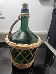 Wine Jug Demijohn Green Glass Wicker Wrapped Spain VTG 1960s Viresa Empty