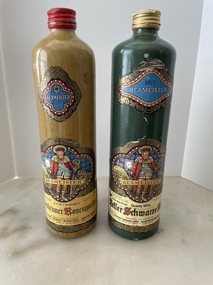 2 German Stone Wine Cocks From Beameister 1975 Gold And 1977 Green