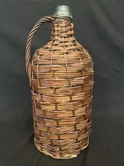 Antq Wicker Wrapped Aqua Glass Demijohn Wine Bottle 15” Tall French Farmhouse