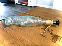 VINTAGE BLUE GREEN FISH ITALIAN GLASS BOTTLE WINE BOTTLE DECANTER w/ STOPPER 14&Prime;