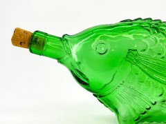 Vtg Green Fish-Shaped Collectible Wine Bottle Italy Self-Standing Original Cork